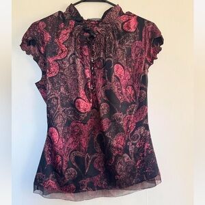 Vintage Elie Tahari Silk Black and Pink Women's Top